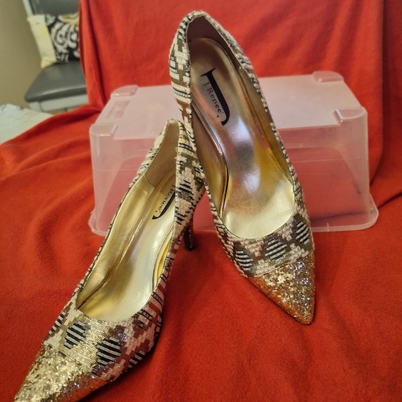Kenneth Cole Glittering Gold and Black Heels - Picture 1 of 3